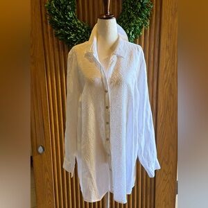 Classic J.Jill 100% Linen White Button Down Shirt, 
Size Large